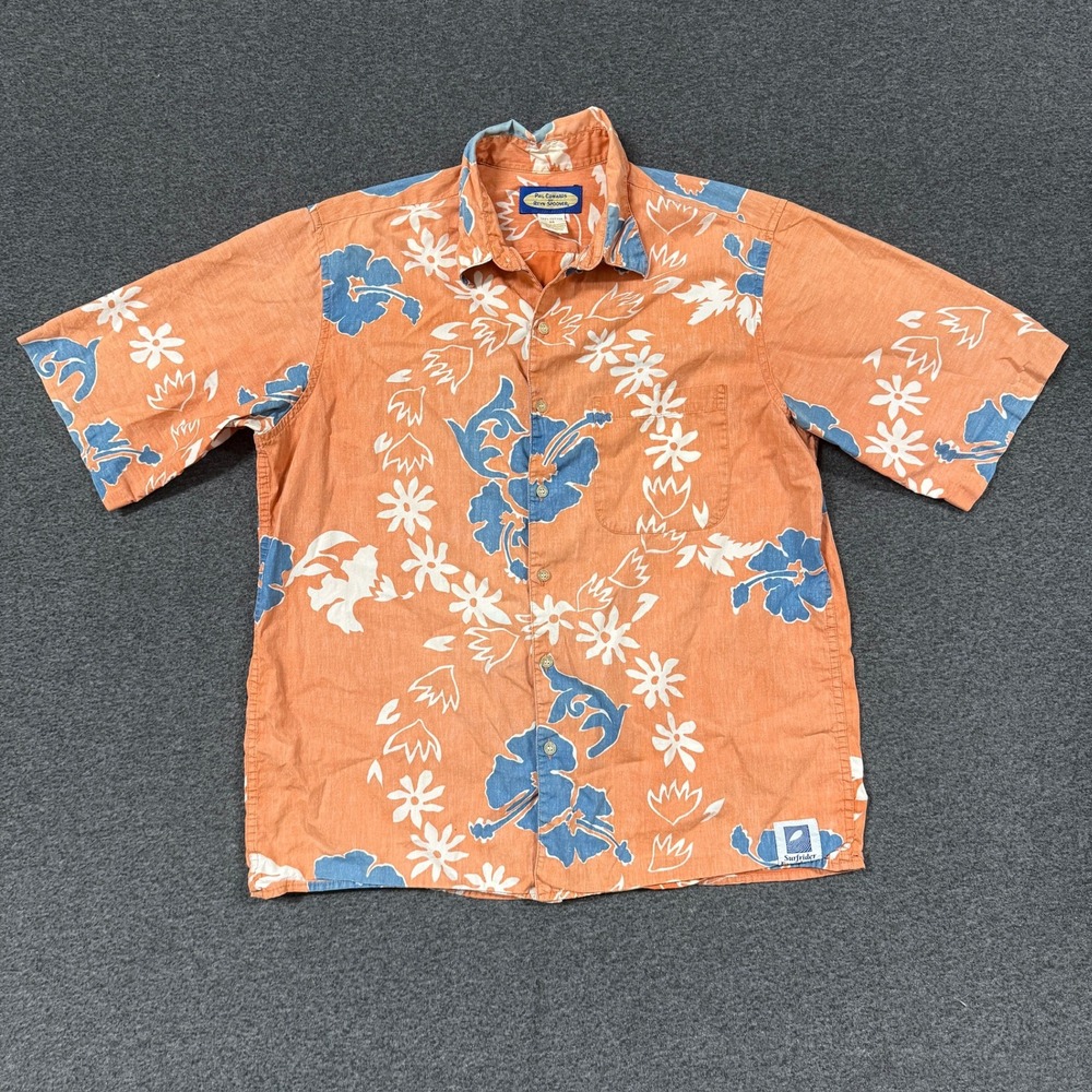 Vintage Reyn Spooner Phil Edwards Shirt Mens M Orange Good Floral Cotton Aloha